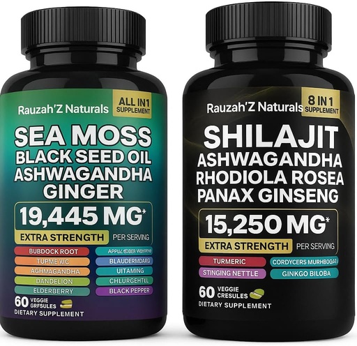 [BRSRAGIYC55QAGTF] Sea Moss and Shilajit Bundle - Sea Moss,Black Seed Oil, Ashwagandha,Ginger & Shilajit,Rhodiola Rosea, Panax Ginseng