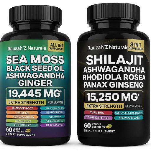 [BRSRAGIYC55QAGTF] Sea Moss and Shilajit Bundle - Sea Moss,Black Seed Oil, Ashwagandha,Ginger & Shilajit,Rhodiola Rosea, Panax Ginseng