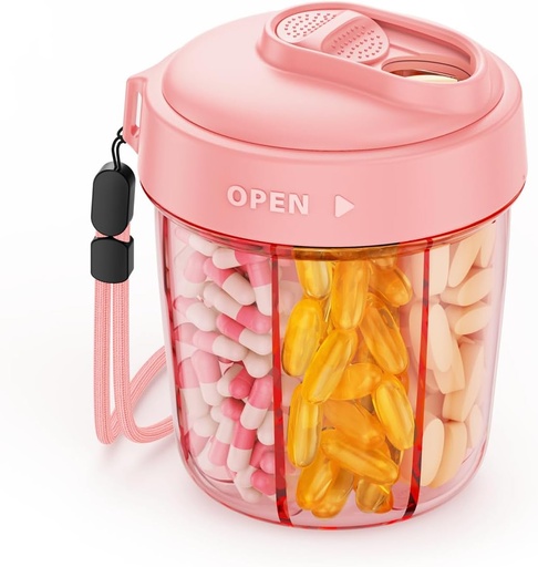 [BRSRAHQCOV5B6ELL] ملحقات مختلفة، ومنظم رزمة السفر مع شركة Anti-Mix Design, Pill Bottle with Wide Opening " Slider Lid easy to Use, Includes 20 Blank Stickers, Pink