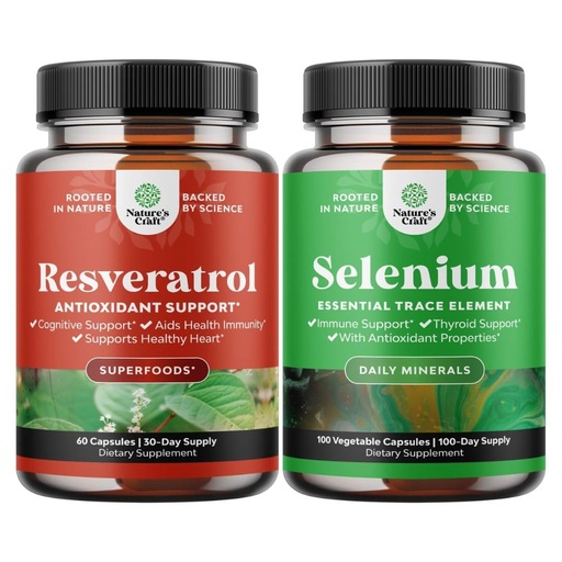 [BRSRMAAHCMHQY3AU] Bundle of Anti Aging Trans Resveratrol and Pure Selenium Thyroid Support Supplement - Natural Joint Support Supplement - Natural Immune Booster for Adults
