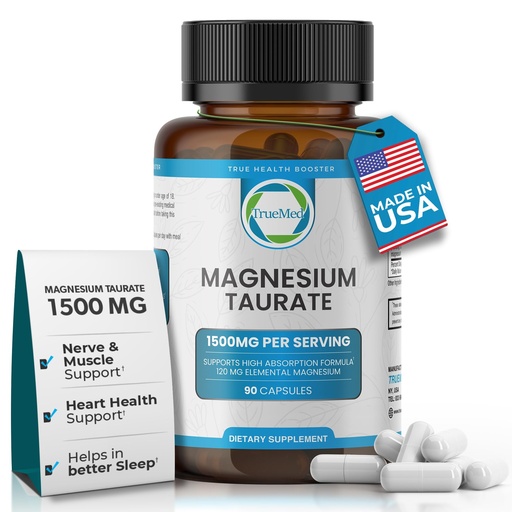 [BRSROAQLCBYRYAY7] Natural Magnesium Taurate 1500mg – Magnesium Taurate Supplement for Heart Health, Sleep Relaxation, Blood Pressure Balance & Energy Boost with High Absorption - Made in USA, 60 Capsules