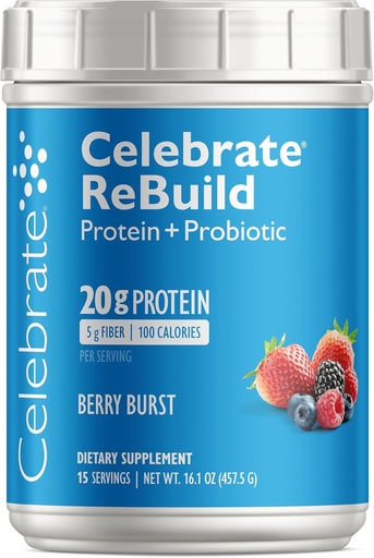 [BRSWYYYDPIIQMDTL] Świętuj Vitamin Odbudować protein Proszek z probiotyki i prebiotyki - 20g Białko izolatu serwatki, Wysoki Fiber, dla pacjentów po chirurgii bariatrycznej - Berry Burst (15 Służenie)