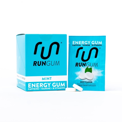 [BRSWIBT4OV6WYDQ3] Run Gum Mint Flavor Caffeinated Energy & Focus Gum, 50mg Caffeine per Piece, Sugar Free with Taurine & B-Vitamins, Fast-Acting Chewing Gum, 24 Pieces (12 Packs)