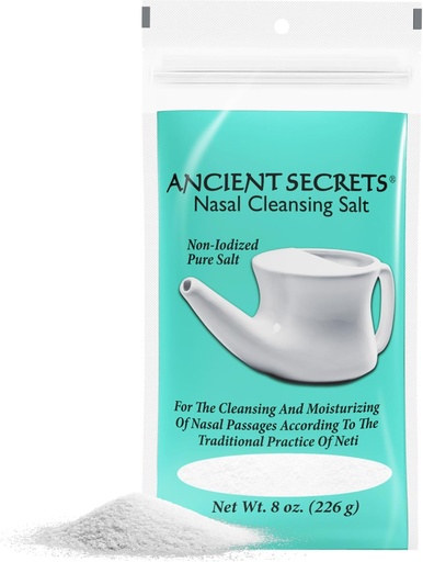 [BRSWIYYMOMPBC3DI] ANCIENT SECRETS Nasaalne puhastav sool, mittejooditud - USP-klassi naatriumkloriid mis tahes Neti Pot, Siinus niisutussüsteem, 8 Oz