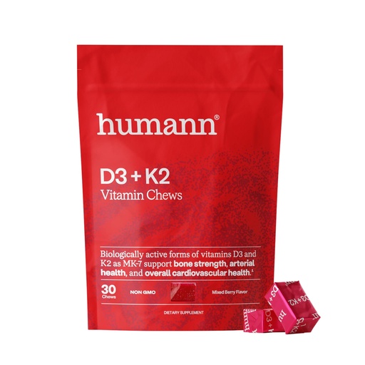 [BRSWY2T6BZYWM3I2] Humann Vitamin D3 + K2 Chews - High Potency Vitamin D 5000iu (125mcg) Helps Support Healthy Mood, Immunity, Cardiovascular, Respiratory Health & Bone Health, Mixed Berry Flavor, 30 Count