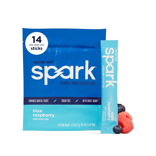 [BRSWKGATDJ6WMFLI] AdvoCare Spark - Energy Drink Mix - Vitamin & Amino Acid Supplement - Supports Energy & Focus* - Portable Immune Support* - Sugar-Free - Blue Raspberry, 14 Stick Packs (3.5 oz)
