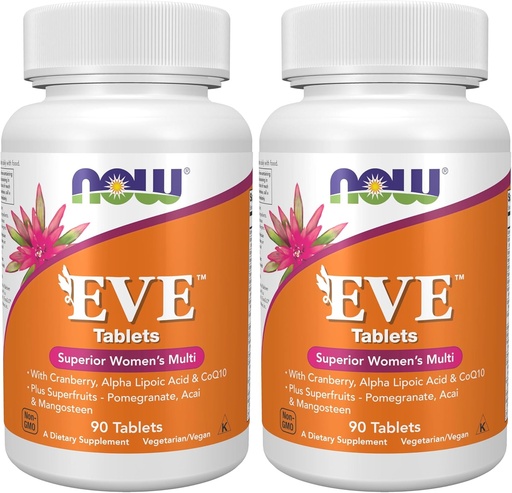 [BRSROYYPDMNGCFDB] NOW Supplements, Eve™ Women's Multivitamin with Cranberry, Alpha Lipoic Acid and CoQ10, Plus Superfruits - Pomegranate, Acai & Mangosteen, 90 Tablets (Pack of 2)