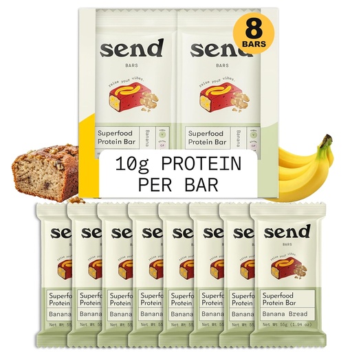 [BRSRMCA2DJ5BMYLU] Send Bars Plant-Based Vegan Healthy Protein Bars, With Greens (Banana Bread, 8 Bars) – Only Real Ingredients, Zero Added Sugar, Gluten-Free, Dairy-Free