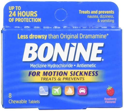 [BRSWKEIBOUAWICA3] Bonine for Motion Sickness Chewable Tablets, Raspberry Flavored, 8 Each, White