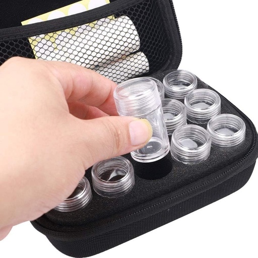 [BRSWYFQCB55GGA3U] Travel Pill Organizer with 15 Divided Tiny Bottles & Writable Label, Cute Zippered Pill Box for Medicine & Vitamin Holder