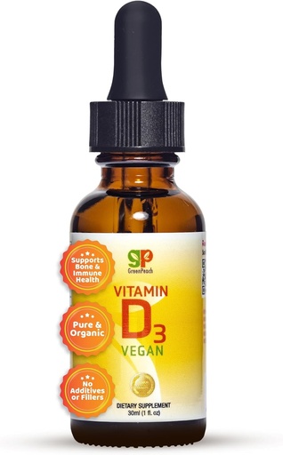 [BRSRA2QYAAMAECLK] GreenPeach Vegan Orgaaniline Vitamiin D 400 kuni 1600 RÜ - D3 tilgad väikelastele, lastele, beebidele ja imikutele, D-vitamiini beebitilgad, looduslikud, 60 serveerimist