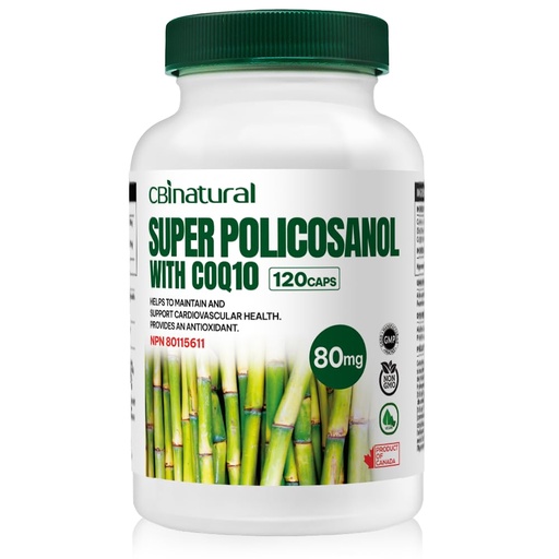 [BRSRAY3RDN6BOCTV] Super Sugarcane Policosanol 80 mg with CoQ10 30 mg, 120 Vegetable Capsules, Heart & Cholesterol Support, 4-Month Supply, Non-GMO, Gluten Free