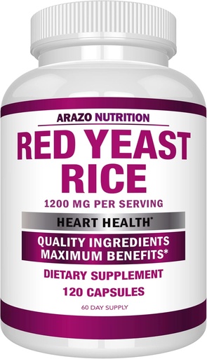 [BRSWKHYMAQIAK33V] Arazo Nutrition Red Yeast Rice Extract 1200 MG – tsitriniinivaba toidulisand – taimetoitlane 120 kapslit