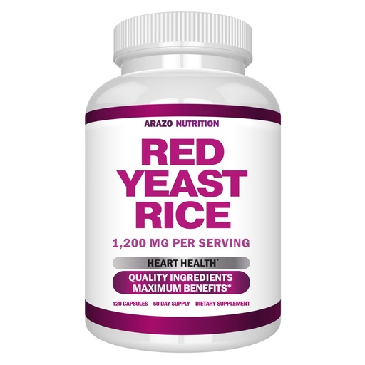 [BRSWKHYMAQIAK33V] Arazo Nutrition Red Yeast Rice Extract 1200 MG Per Serving – Citrinin Free Supplement – Vegetarian 120 Capsules