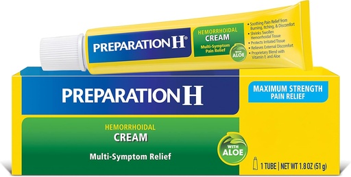 [BRSWGAQHBUNGOFDL] Preparation H Hemorrhoid Cream with Aloe for Multi-Symptom Relief - 1.8 Oz Tube