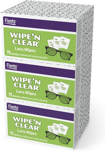 [BRSWYZARBAPAOF35] Flents Eyeglass Cleaner Lens Wipes - 225 Count (3 Boxes of 75) Individually Wrapped Pre-Moistened Cleaning Cloths Anti-Streak for Eyeglasses, Sunglasses, Phone Screens, Computer Monitors