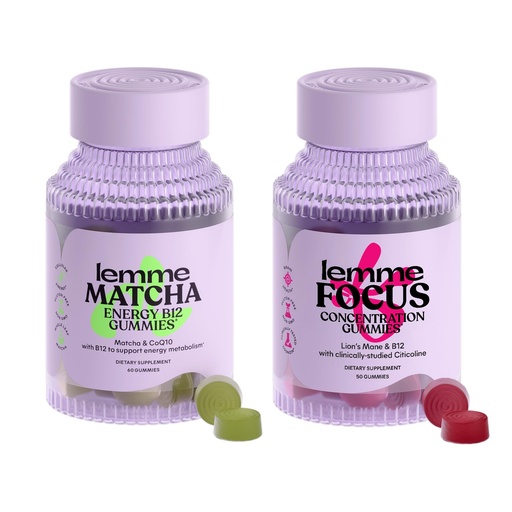 [BRSRMCAYB4OREH3P] Lemme Matcha & Focus Bundle | Superfood Energy Gummies | B12, Green Tea + CoQ10 | Cognizin Citicoline | Focus & Brain Health | Gluten-Free | Variety Pack of 2