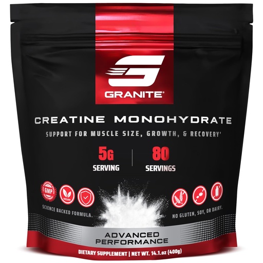 [BRSROGT2BUAWG3T5] Granite Creatine Monohydrate, Supports Strength, Endurance, & Muscle Recovery, Creatine for Men & Women, Soy-Free, Dairy-Free, Gluten-Free (80 Servings)