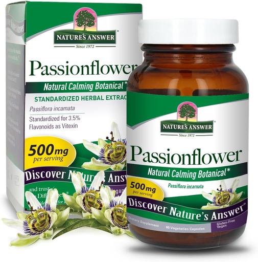 [BRSWIYQAO5YRS2TM] Nature's Answer Passion Flower| Dietary Supplement | Natural Calming Botanical | Non-GMO | Alcohol-Free, Gluten-Free, Vegetarian & Vegan 60 Capsules