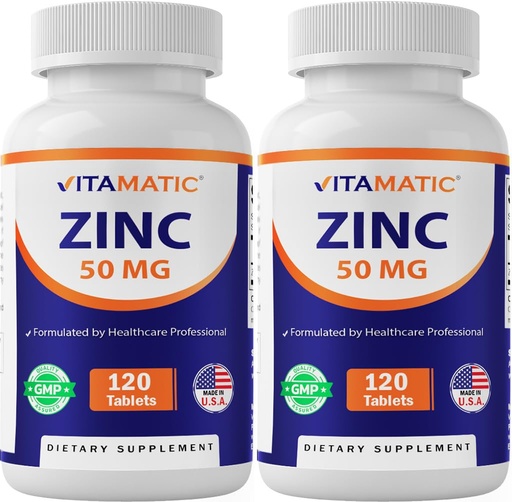 [BRSWY2T6CQGWOEQZ] Vitamatic Zinc 50mg as Zinc Gluconate 120 Count - Immunity Supplement (Total 240 Tablets) - 2 Pack