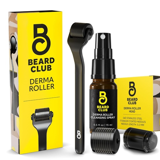 [BRSRAZIYCQIBGHQY] The Beard Club Derma Roller, Cleaning Spray & Replacement Head - Beard Roller with Cleaning Spray and Replacement Head