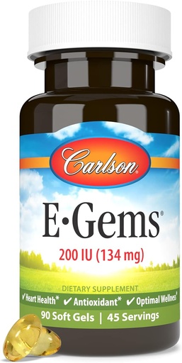 [BRSWIEINDN4WMD3U] Carlson E- Gems 200 IU (134 mg), Natural- Source E-vitamiini, Optimaalinen hyvinvointi, 90 pehmeää geeliä