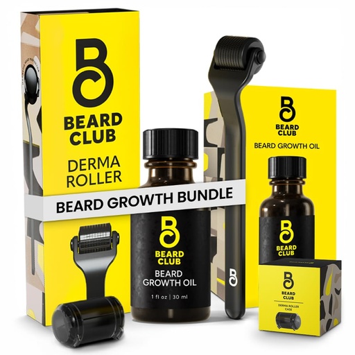 [BRSROCDQCEDWGDL5] Beard Club Premium Derma Roller & Beard Growth Oil - Microneedling Roller with 540 Titanium Microneedles for Face, Body and Scalp - Beard Roller with Sandalwood & Cedar Beard Oil
