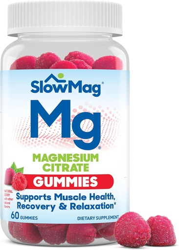 [BRSW2AAZDIPR4ADX] SlowMag Magnesium Citrate Gummies - støtter muskel helse, gjenoppretting og avslapping, Naturlig Berry Flavored, 60 greve