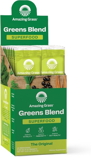 [BRSWIY3YOEABQDL6] Amazing Grass Greens Blend Superfood: Super Greens Powder Smoothie Mix with Spirulina, Chlorella, Beet Root Powder, Digestive Enzymes, Prebiotics & Probiotics, Original, 15 Services (Packaging May Vary)