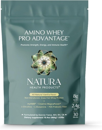 [BRSRA2T7A55BOGYY] Natura Health Products Amino Whey Pro AdvantageTM - Grass-Fed Whey Protein with HMB, Creatine, L-Glutamine. Tīras sastāvdaļas muskuļu augšanu, atkopšanās (8 Grams Olbaltumvielas uz scoop - 30 Servē)