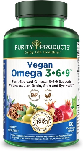 [BRSWKFY7BIORQELI] Purity Products Omega 3-6-9 Vegan and Vegetarian Formula - “5 in 1” Essential Fatty Acid Complex - Scientifically Formulated Plant-Based Omega 3 6 9 Essential Fatty Acids (EFA) - from (60)