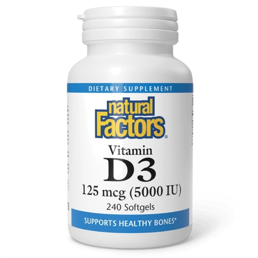 [BRSWIED5BIAAMFYZ] Natural Factors, Vitamin D3, 5,000 IU, Supports Joint, Bone & Immune Health, 240 Count (Pack of 1)