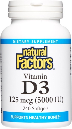 [BRSWIED5BIAAMFYZ] Natural Factors, Vitamin D3, 5,000 IU, Supports Joint, Bone & Immune Health, 240 Count (Pack of 1)