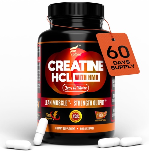 [BRSRMFLQCIIAYFLG] Creatine HCL Capsules with HMB - Workout Supplement for Men & Women, Muscle Builder, Endurance, Strength, Superior to Monohydrate: Instantized for Max Absorption, No Load, No Bloat, 180 Vegan Capsules
