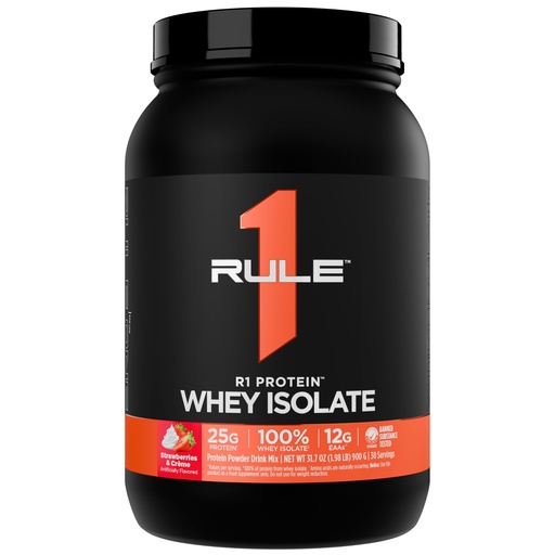 [BRSW2A35C57QAHTX] Rule 1 Proteins R1 Protein Whey Isolate - with 25g Protein & 6g BCAA Exclusively from Isolated & Hydrolyzed Sources for Workout Recovery (2 Pounds, Strawberries & Crème)