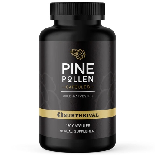 [BRSWIZQAO57RAD3C] Surthrival: Pine Pollen Powder Capsules (180 Count), Wild Harvested, Energy & Endurance Restoration