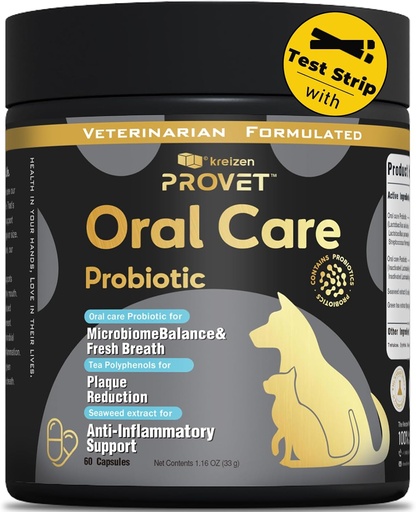 [BRSRAGALOIMBUDQ2] Geriamasis probiotikas šunims - Advanced Stomatology Health Addition with Probiotics, Seaweed Green arbata Extract - Support Gum Health, Reduces Plaque & Bad Bread - 60 Capsules and 2 Periodonto testų juostelės