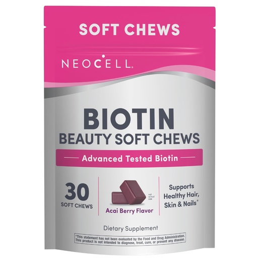 [BRSWIGI5OUCBSCYZ] NeoCell Biotin Beauty Soft Chews | 30 Chewables | 10000mcg | Hair, Skin & Nails | Acai Berry Flavor