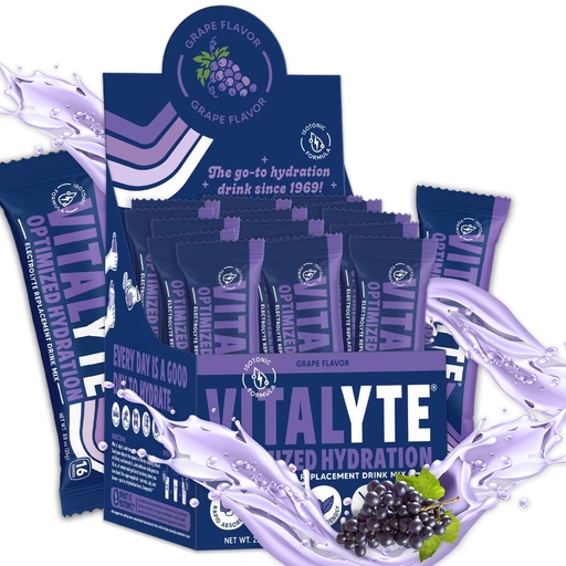 [BRSWIFQOAF4AEELK] Vitalyte Electrolyte Powder Packets - Isotonic Clean Electrolyte Hydration Drink Mix - Single Serve Rehydration Packets with No Artificial Colors, Flavors or Sweeteners (Grape, Pack of 25)