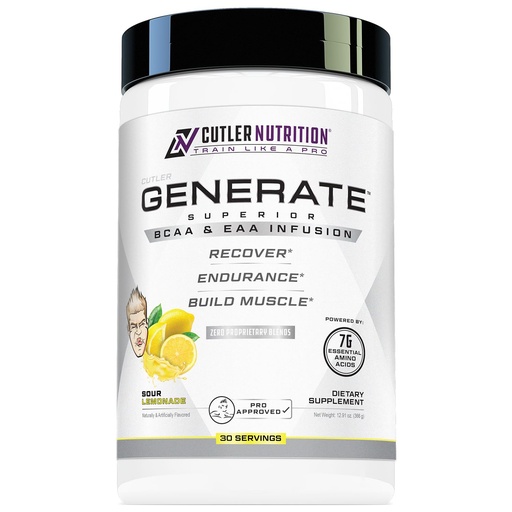 [BRSWYCQ7CEPQO3Y7] Cutler Nutrition Generate EAA and BCAA Powder: Best Branched Chain Amino Acids Supplement with Essential Amino Acids, 5g BCAAs, 2g EAAs for Lean Muscle Mass | Sour Lemonade, 30 Servings