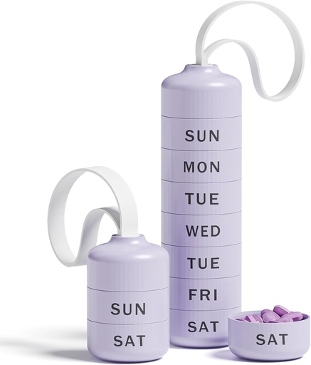 [BRSRAYYYOR5GYF3Z] Betife Cute Pill Organizer, Travel üçün Cute Weekly Pill Box, Cute Daily Pill Case 7 gün, 7 böyük Stackable müsabiqələr, Vitamini Təhlükəsizlik üçün Sturdy ABS Pill Sahibi (Purple)