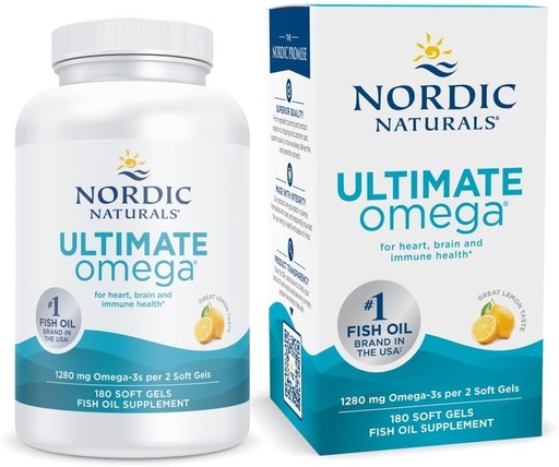 [BRSWIYAKCIOGC3YZ] Nordic Naturals Ultimate Omega, Lemon Flavor - 180 Soft Gels - 1280 mg Omega-3 - High-Potency Fish Oil with EPA & DHA - Promotes Brain & Heart Health - Non-GMO - 90 Servings