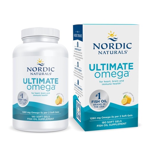 [BRSWIYAKCIOGC3YZ] Nordic Naturals Ultimate Omega, Lemon Flavor - 180 Soft Gels - 1280 mg Omega-3 - High-Potency Fish Oil with EPA & DHA - Promotes Brain & Heart Health - Non-GMO - 90 Servings