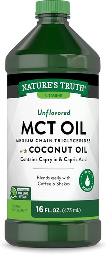 [BRSWGBQNOUBR6H34] Nature's Truth MCT Oil QQ 16 fl. oz QQ Keto, 与椰子 Oil QQ Vegan, Non-GMO 和 Gluten Free Supplement 共同推出的无味公式.