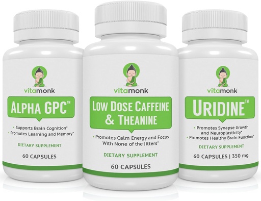 [BRSRAYIBCMOQEF37] VitaMonk Brain Boost Bundle - Alpha GPC, Uridine, and Low Dose Caffeine + L-Theanine Duo