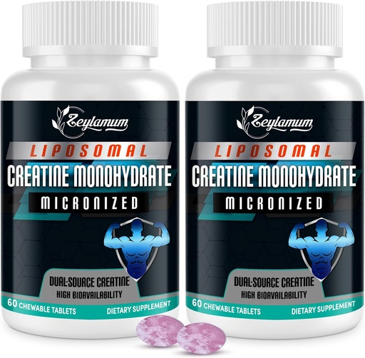 [BRSRAEABCAPWYH33] Creatine Chews Tablets for Men & Women, Creatine Monohydrate, 99% Absorption with Liposomal & Micronized, 60 Servings
