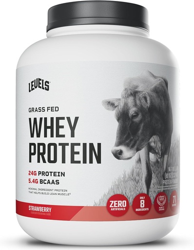 [BRSWY2YZOANWEELB] Niveaus Gras Fed Whey Protein Pulver, keine Künstlichkeiten, 24G Protein, Erdbeere, 5LB