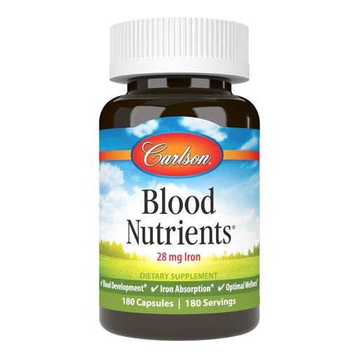 [BRSWIYILCUABADLM] Carlson - Blood Nutrients, 28 mg Iron, Blood Development, Iron Absorption & Optimal Wellness, 180 Capsules