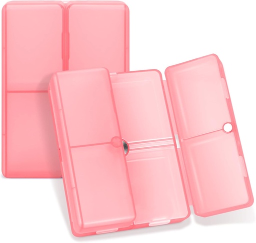 [BRSRMGQHPMOQEF3O] FY Daily Pill Organizador, 7 Compartments Portable Pill Case Travel Pill Organizador,[Folding Design] Pill Box for Purse Pocket para manter as vitaminas, aceite de fígado de coco, suplementos e drogas-Clear Red