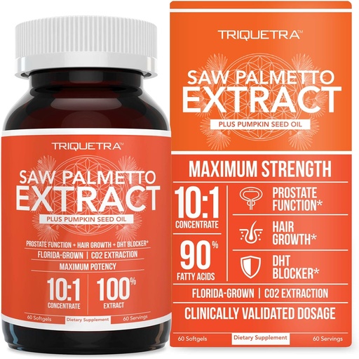 [BRSWGCYHOABBUFD3] Saw Palmetto Extract – 10X Potency, Pharmaceutical Grade Strength - Plus Pumpkin Seed Oil - Supports Prostate Health, Relieves Urination Issues, Supports Hair Growth, DHT Blocker – 60 Softgels